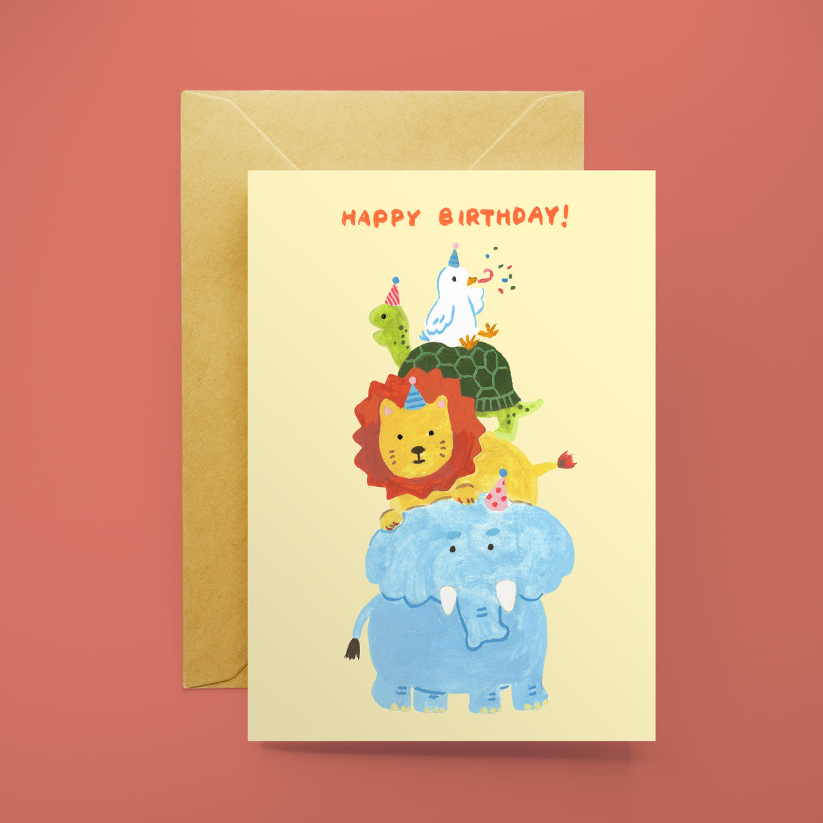 Stacked Animals Happy Birthday Card